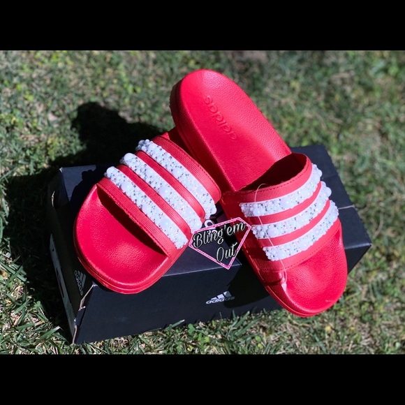 Red Adidas Slides - Picture 5 of 7